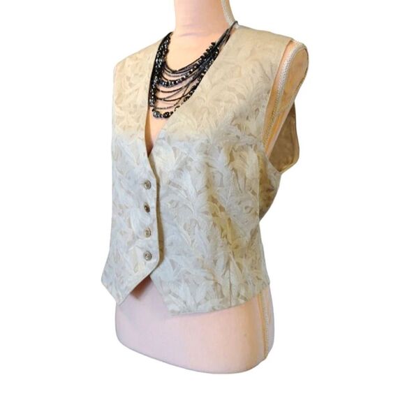 VTG 90s Antique Textured Floral Fairycore Sleeveless Button Vest Medium - Picture 7 of 16